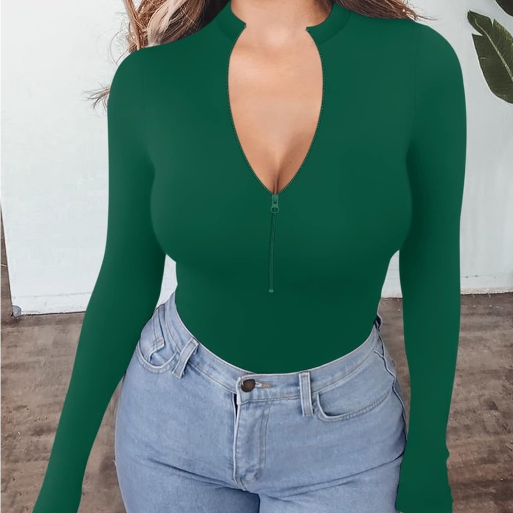 Dark green long sleeve bodysuit